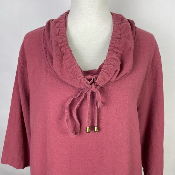 Soft Surroundings | Dark Pink Gypsy Gauze Cotton Pullover Cowl Neck Tunic Top - Picture 2 of 8